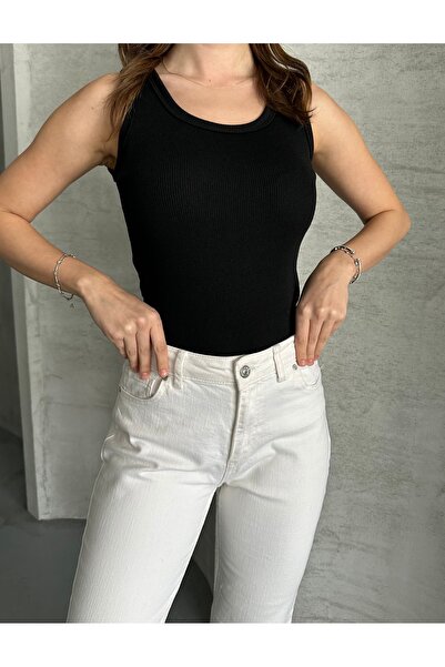 LePold Women's Ribbed Look Thick Strap Basic White Undershirt