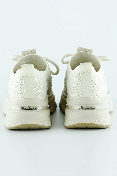 Erkan Saçmacı Beige Knitted Woven Stone Detailed Lace-Up Slip-On Sneaker