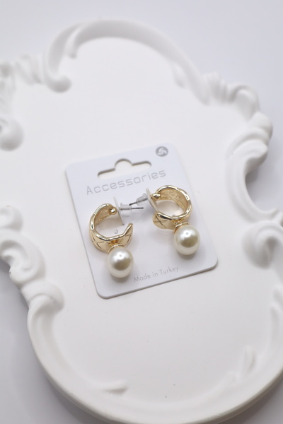 DEMOKAN أقراط نسائية نمط البقلاوة نصف دائرة أقراط اللؤلؤ 3 سم