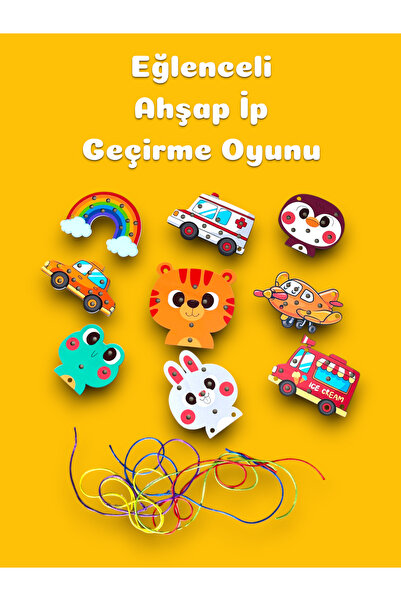 Karter İnovasyon İp Geçirme Oyunu,Montessori Ahşap İp Geçirme Oyunu,Eğlenceli...