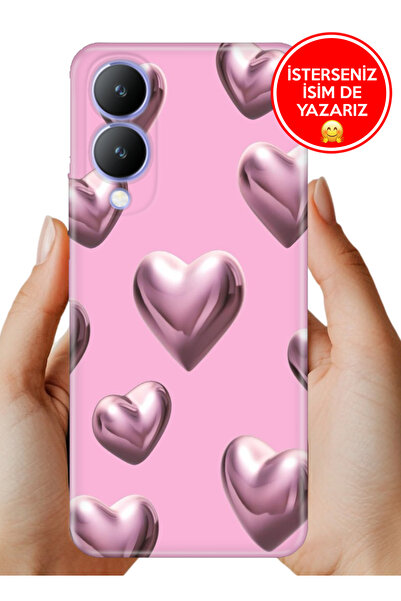 Cekuonline Vivo Y17s Kılıf Desenli Rubber Kamera Korumalı Silikon Platin Kalp