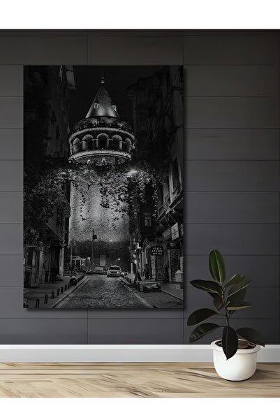 Teona Ahşap Galata Kulesi Siyah Beyaz Ahşap MDF Dekoratif Dikdörtgen Ev,İşyer...