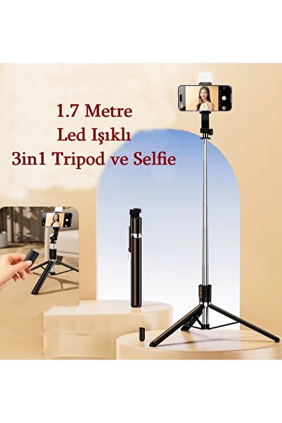 gaman R1S-L Bluetooth Kumandalı 170cm Tripod Led Işıklı Selfie Çubuğu Telefon...