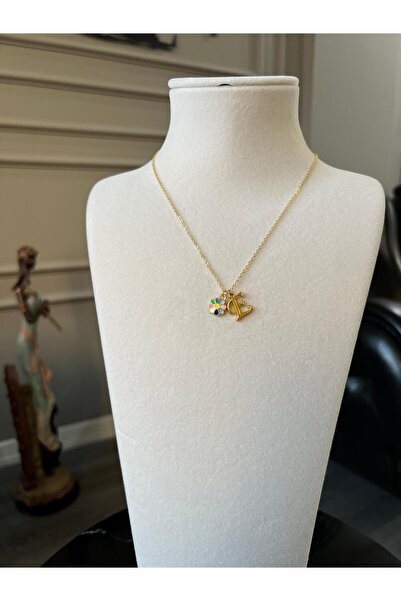 Store E Harf Kolye Çiçek Charmlı Çelik Zincirli