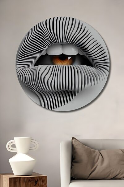 Teona Ahşap Tuvalet Kağıdı Desenli Dudaklar Dekoratif Ahşap MDF Yuvarlak Ev,İ...