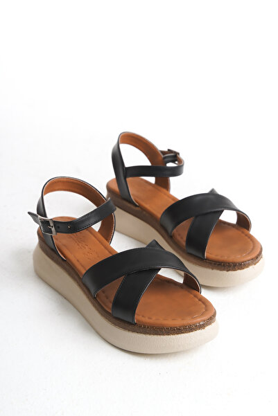 TOLGSHOES Дамски удобни сандали с висока подметка и кръстосана подметка за вс...