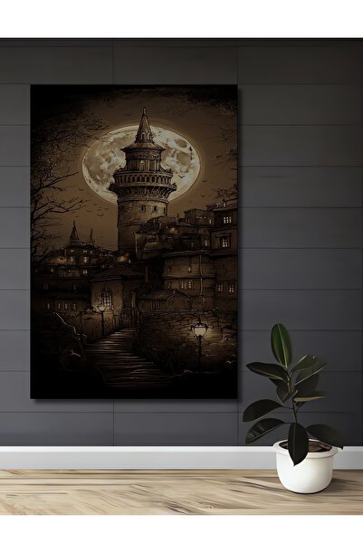 Teona Ahşap Galata Tower Oil Painted Look Decorative Wooden Rectangular Home,...
