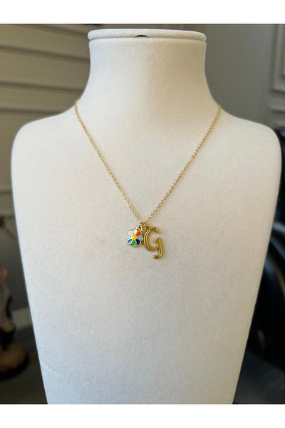 Store G Letter Necklace - with Flower Charm and Chain