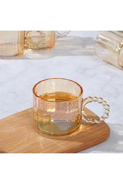 Binbirdemet Retro Amber Bead Glass Glass with Handle Set of 4 300 ml