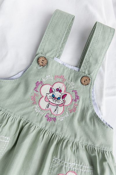 Babymod Çikeçli Cat Embroidered 100% Cotton Baby Girl Salopet Dress Gilet
