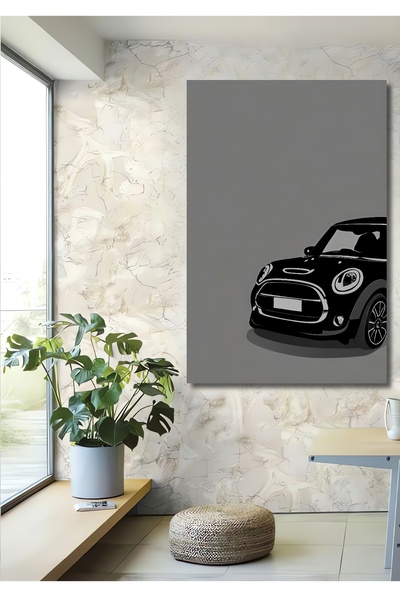 Teona Ahşap Mini Cooper Siyah Beyaz Dekoratif Ahşap MDF Dikdörtgen Ev,İşyeri ...