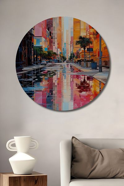 Teona Ahşap Modern Colorat Străzi Orașe Decorativ Lemn MDF Casă Rotundă, Pictură Perete La Locul de Muncă