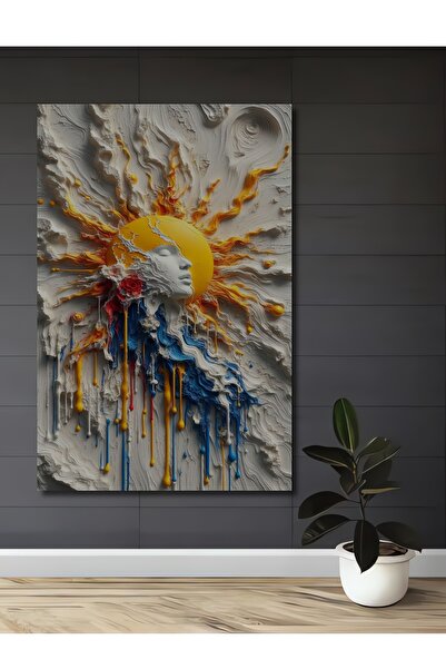 Teona Ahşap Güneş Tanrıçası Yağlı Boya Görünümlü Dekoratif Ahşap Dikdörtgen E...