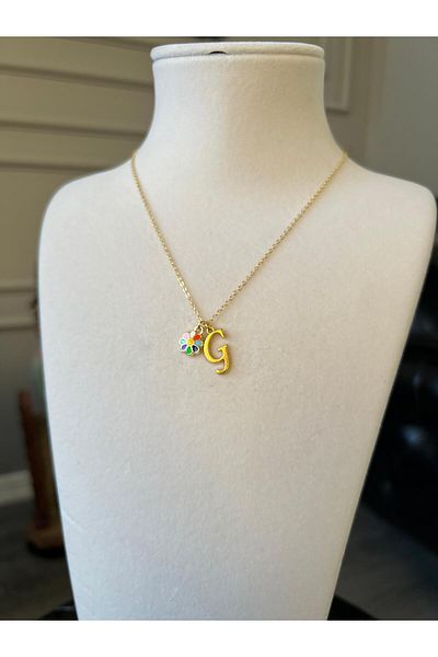 Store G Letter Necklace - with Flower Charm and Chain