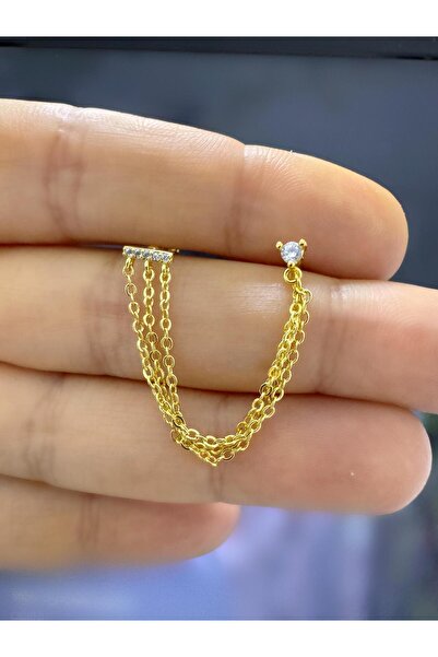 Arescollection ÇELİK ZİRKON TAŞLI 3 SIRA ZİNCİRLİ İKİLİ HELİX LOBE UYUMLU 1 A...