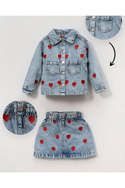 Yalçınoğlu Kids Set de sărbători pentru fete, cu broderie inimă, set de blugi elegant și confortabil