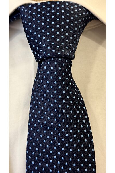 Dearmise Преміум краватка та хустинка з візерунком у темно-синій та блакитний горошок з подарунковою коробкою