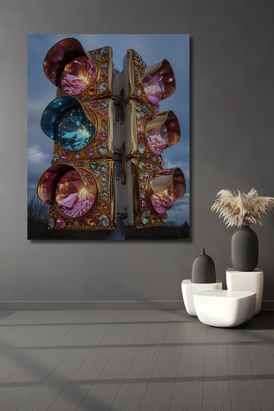 Teona Ahşap Kristal Taşlı Trafik Lambası Dekoratif Ahşap MDF Dikdörtgen Ev,İş...