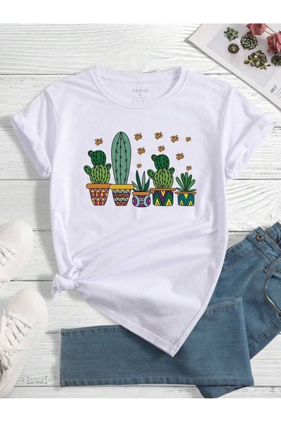 OVER HEAD Tricou supradimensionat cu imprimeu cactus din 4 piese pentru femei