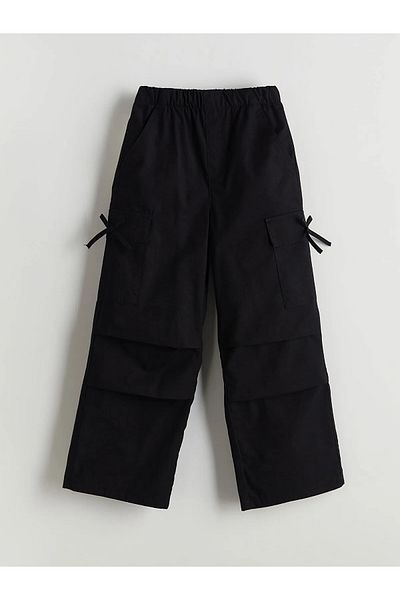 LC Waikiki Kids Black Elastic Waist Bow Detailed Girls Cargo Pants