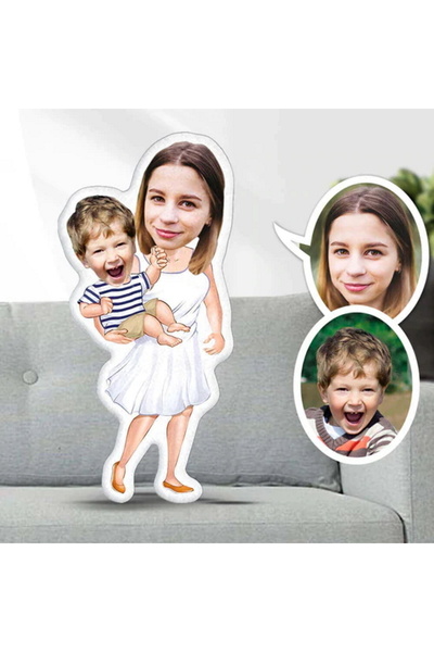 Hediye Deposu Kişiye Özel Anne Bebek Tasarımlı Şekilli Yastık