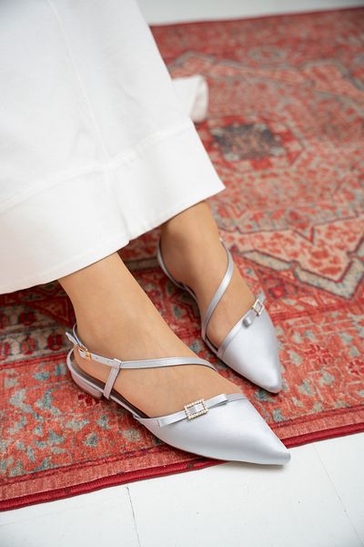LamintaGlobal Flipy Gray Stone Bow Women's Ballerinas