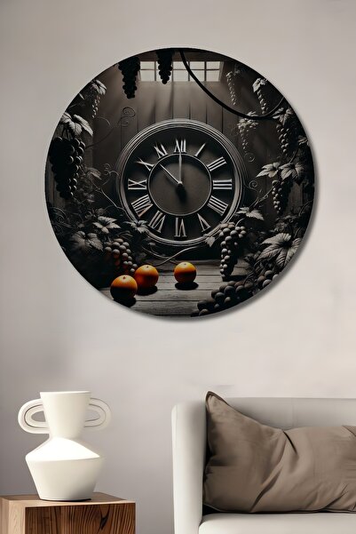 Teona Ahşap Saatli Gizemli Üzüm Bahçesi Dekoratif Ahşap MDF Yuvarlak Ev,İşyer...