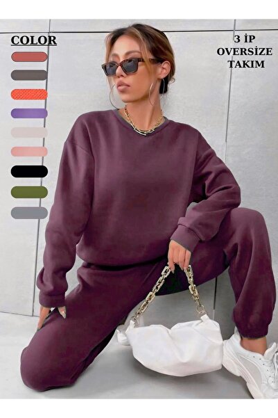 Sinem Çeyiz Sinem 805 3 İp İçi Miflonlu Paçası Lastikli Oversize Eşofman Takım