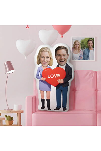 Hediye Deposu Çift Love Sevgili Tasarımlı Şekilli Yastık