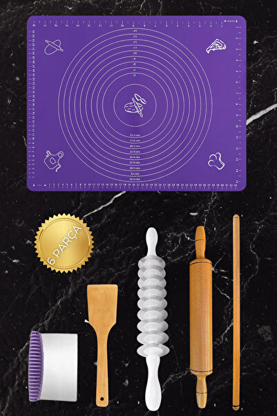 Ülgenev 6 Parça Hamur Ve Mantı Açma Şekillendirme Seti Mat Oklava Merdane Spa...