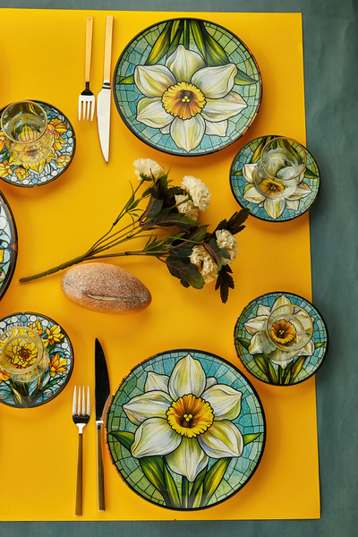 EMBazaar 12 Parça 6 Kişilik Nergis Serisi Yemek Pasta Takımı Seti Sunum Tabakları Ve Çay Tabakları