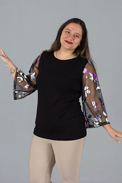 Truva XXL Large Size Sleeve Tulle Blouse