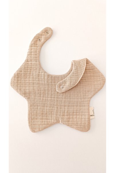 O&G Collection 2-Piece Star Beige-Byz 100% Cotton Organic 8-Layer Muslin Baby Drool Bib / Baby Bib /Nickel Free