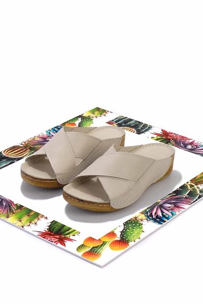 Bambi Beige Damen-Hausschuhe aus echtem Leder K 04331031203