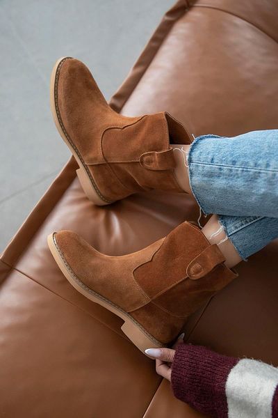 STRASWANS Toffy Women's Flat Sole Genuine Leather Suede Boots Brown