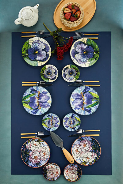 EMBazaar 12 Parça 6 Kişilik Iris Serisi Yemek Pasta Takımı Seti Sunum Tabakları Ve Çay Tabağı