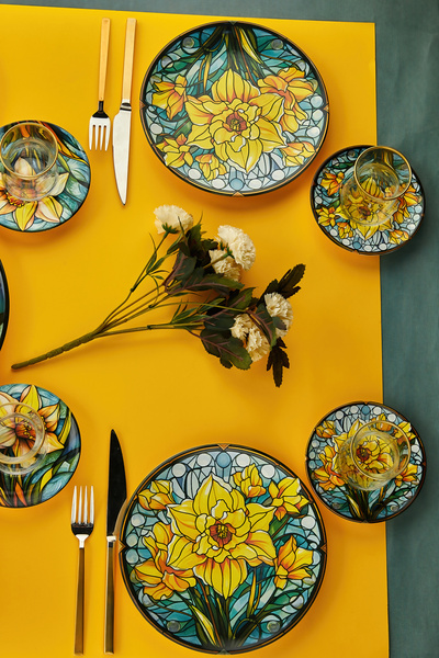 EMBazaar 12 Parça 6 Kişilik Nergis Serisi Yemek Pasta Takımı Seti Sunum Tabakları Ve Çay Tabakları