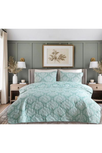 UPSTYLE Kapitone Yatak Örtüsü Seti Çift Kişilik Post SuYeşili