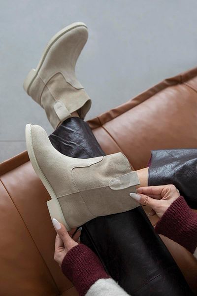 STRASWANS Toffy Women's Flat Sole Genuine Leather Suede Boots Beige
