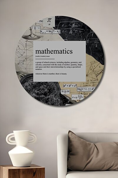 Teona Ahşap Matematik Temalı Dekoratif Ahşap MDF Yuvarlak Ev,İşyeri Duvar Tablo