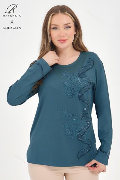 Ravencia Bluză pentru mamă cu model înfășurat din viscoză cu strasuri de smar...