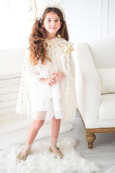 Le Mabelle Ecru Girl's Starry Cape Wand and Crown Set