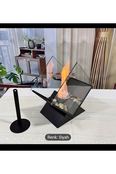 Edlab Masa Üstü Siyah Büyük Boy Şömine YAKIT VE TAŞ HEDİYELİ