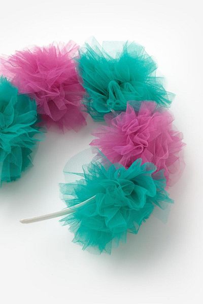 Le Mabelle Plum Green 5-Piece Tulle Pompom Girl's Crown