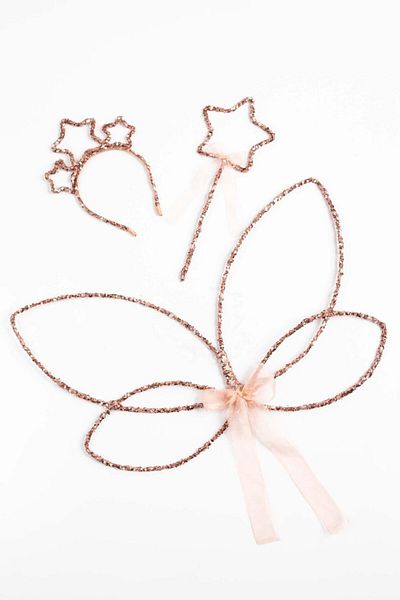 Le Mabelle Rose Glitter Butterfly Wing Wand Crown Set of 3