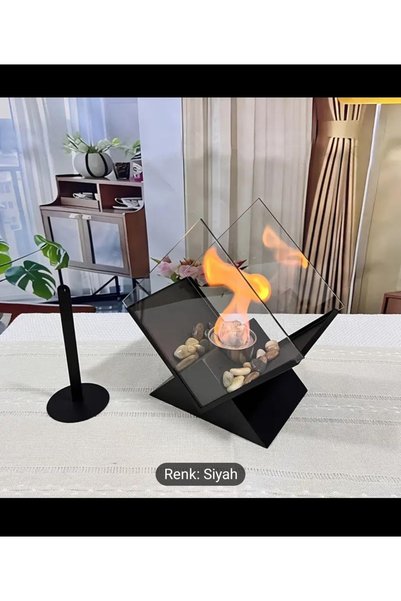 Edlab Masa Üstü Siyah Büyük Boy Şömine YAKIT VE TAŞ HEDİYELİ