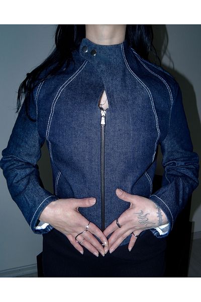 Oment Design Jachetă Varilith Dark Denim – Jachetă de blugi cu fermoar – Ediție limitată