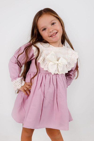 Le Mabelle Lilac Scallop Collar Linen Girls' Dress - Trinetta