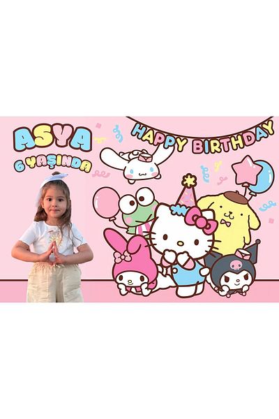 arduçlazer Kuromi My Melody Birthday Banner 150X100 cm Canvas