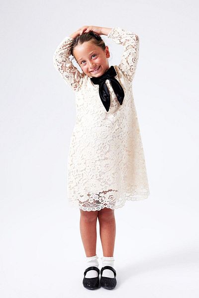 Le Mabelle Girl's Cream Guipure Bow Detailed Dress - Bessie